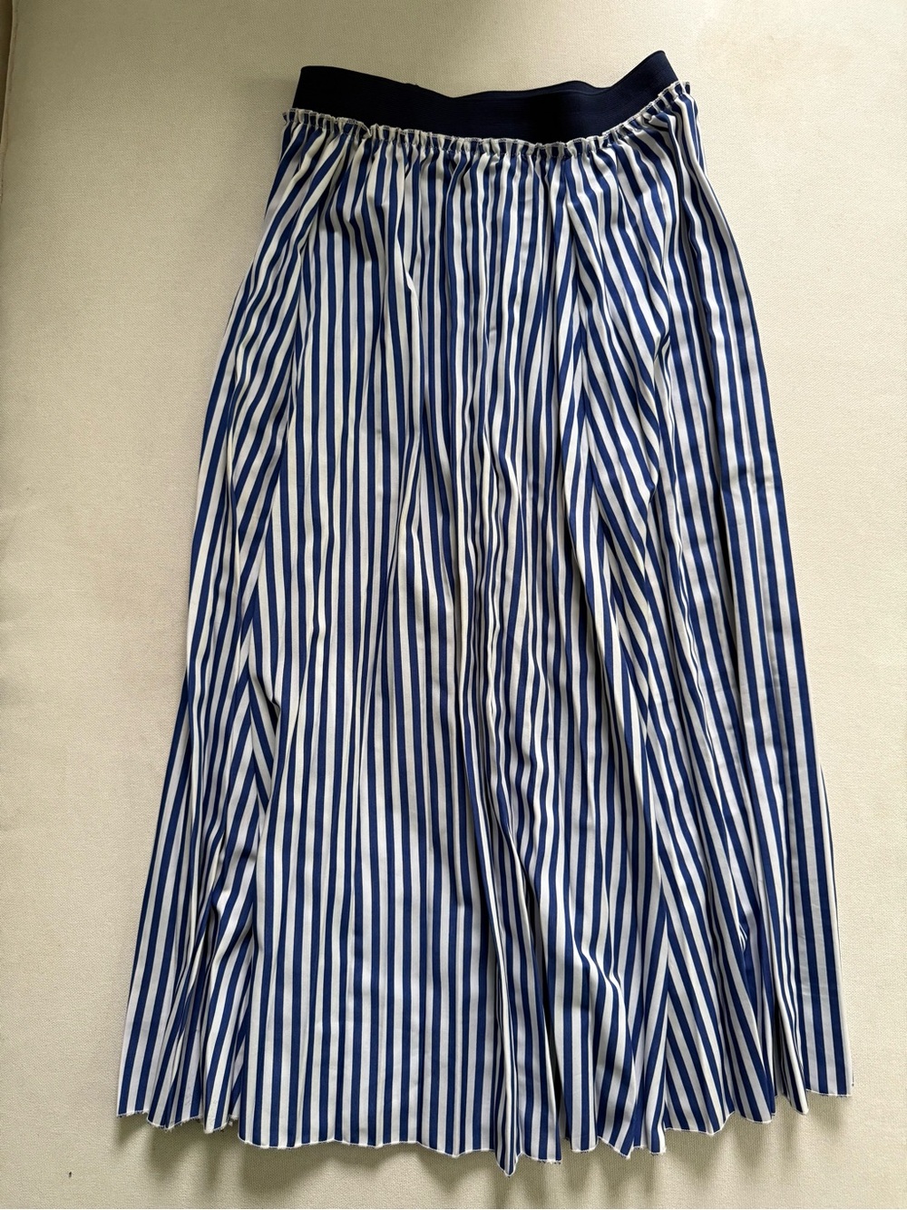 Zara Blue and White Striped Pleated Maxi Skirt